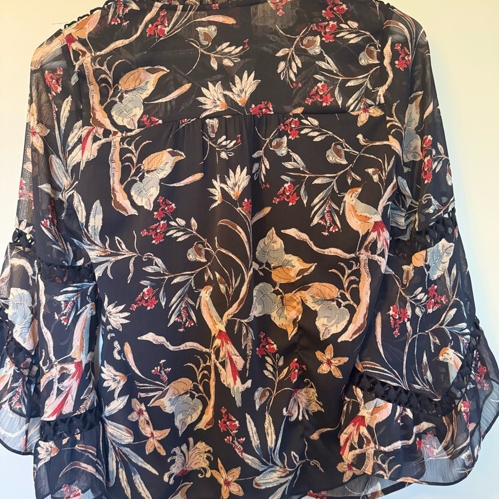 Maeve Black Blouse with Pink and Cream Floral Design bell sleeves - Picture 6 of 6